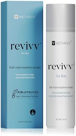 REVIVV Hair Growth Serum for Men, Starter 1-Pack, 100% Natural Topical Solution for Visibly Thicker, Fuller Hair Regrowth, Dermatologist Recommended, One 1oz Bottle, 45-Day Supply