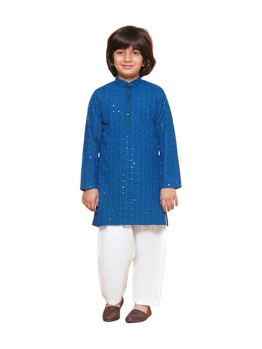 Image of AJ DEZINES Kids Kurta Pajama Set For Boys | Embroidery Chikankari Kurta Set | Traditional & Festive Outfit | Cotton Stylish Boys Kurta Pyjama | Perfect For Festivals Wedding & Family Function