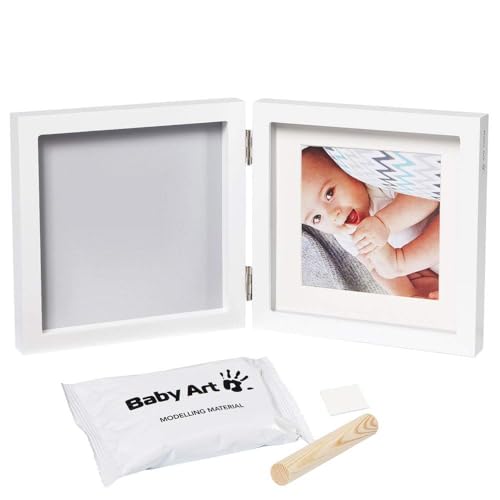 Baby Art Bilderrahmen, zweiteiliger Fotorahmen mit Gipsabdruck für Baby Fußabdruck oder Handabdruck, schönes Erinnerung Andenken oder Geschenk, Maße: 20 x 34 x 17 cm & eckig, Grau
