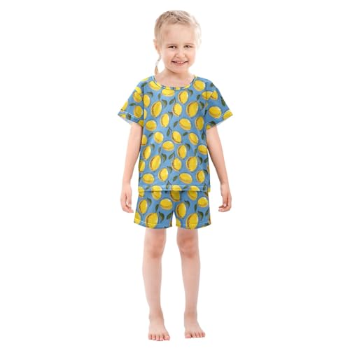 Lemon Blue Cute Cartoon Pattern Summer Cute Pajama Sets, Short Sets for Daily Wears and Sleep Wears3