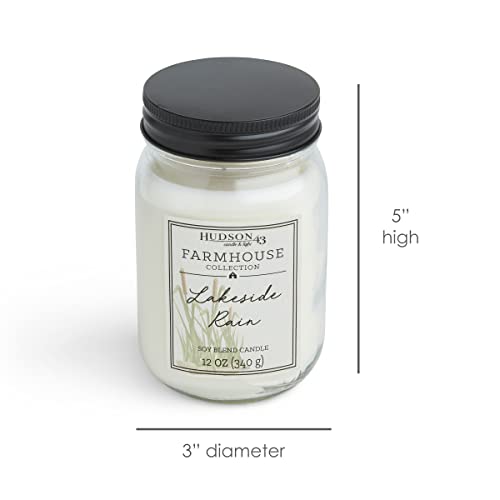 Farmhouse Mason Jar Candle, 12Oz | Fresh Scented Candle Poured With Soy Wax Blend | Long Lasting Aromatherapy Candle For Home Fragrance| Decorative Glass Jar With Lid, Lakeside Rain #TOP5