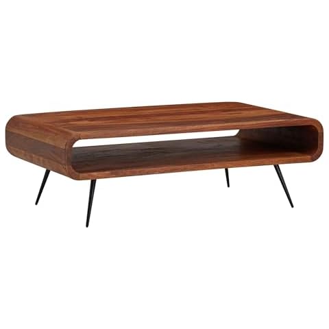 FineBuy Table Basse de Salon Sheesham Bois Massif et Métal 90x55x30 cm Rectangulaire Cover