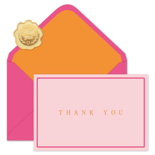 Whaline 24 Pack Pink and Orange Thank You Cards Greeting Cards Blank Note Card with Envelopes Stickers for Holiday Wedding Bridal Baby Shower Birthday, 4 x 6 Inch