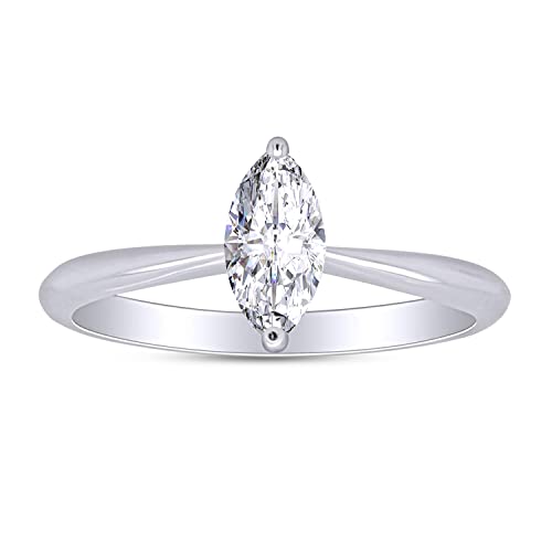 Affy 8X4Mm Marquise Shape Cubic Zirconia In 14K White Gold Over Sterling Silver Solitaire Engagement Rings (Ring Size-8) #TOP11