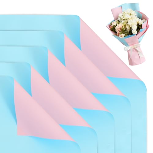 BEISHIDA 20Pcs Baby Blue and Baby Pink Double Sided Floral Wrapping Paper Matte Waterproof Flower Bouquet Wrapping Paper for Floral Wrap Florist Packing Supplies Valentine's Christmas Gift Wrapping