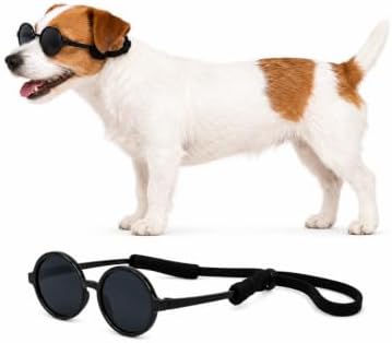G016-2 Dog Cat Pet Retro Round Costume Sunglasses Small to Medium Breed (M, 12-25 lbs, 2-Pack Black+Black- Mirror) — view 4