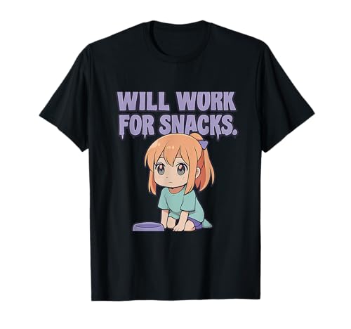 Estampado con fuente Will Work for Snacks Anime Kawaii Drip Camiseta