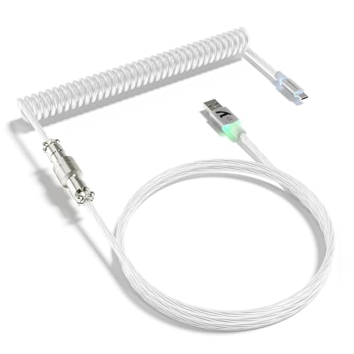 ATTACK SHARK C01ULTRA Coiled USB C Cable Double Sleeve TPU Cord-Transparent