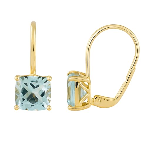 Boucles d’Oreilles Topaze Bleue Taille Coussin - Argent Sterling 925 Plaqué Or - Pierre Facettée 8x8 mm - Fermoir Levier Sécurisé - Élégance Discrète pour Femme...