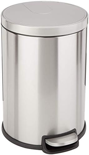 Amazon Basics 20L Dustbin with Steel Bar Pedal, Soft-Closing Mechanism for Home and Office Use - Round, Stainless Steel