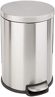 Amazon Basics 20L Dustbin with Steel Bar Pedal, Soft-Closing Mechanism for Home and Office Use - Round, Stainless Steel