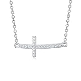 Sterling Silver Diamond Cross Pendant Necklace (1.1cttw), Sideways Cross Choker Necklace for women,