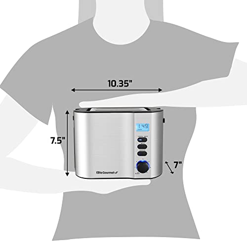 Elite Gourmet Ect2145 Extra Wide Slot 2-Slice Toaster, Bagel Function Reheat, Defrost, & Cancel Functions, 6 Toast Settings, Built-In Warming Rack, Countdown Timer, Stainless Steel #TOP6
