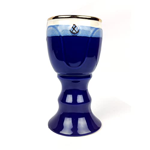 Vintage Handmade Blue Wine Goblet Hand-Thrown Hand-Glazed 7 Inches Tall With Unique Chalice 7 Oz (Blue) #TOP5