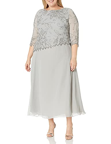 Image of J Kara Women's Plus Size 3 /4 Sleeve Long Beaded Floral Design Dress