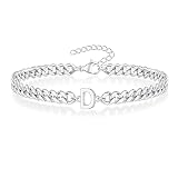 Silver Bracelets for Men Boys, Cuban Link Bracelet for Men Letter D initial Bracelet for Men Silver