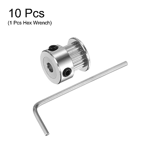 sourcing map 10Stk 2GT Umlenkrolle 20 Zähne 4mm Bohrung 16mm Durchmesser Aluminum Zahnriemen mit 2mm Sechskant Schlüssel für 6mm Breite Gürtel 3D Drucker CNC Maschine Zubehör Silberton