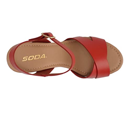 Image of Soda MIGUEL ~ Women Crisscross Band Fashion Chunky Platform Block Mid Heel Sandal with Ankle Strap and Stud