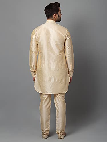 Image of Uri and MacKenzie Men's Silk Blend Solid Pathani Kurta with Readymade Pajama Pant Set