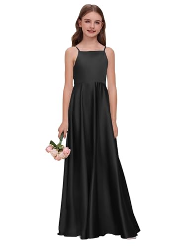 WDCVGTR Spaghetti Straps Junior Bridesmaid Dress Black Gala 12