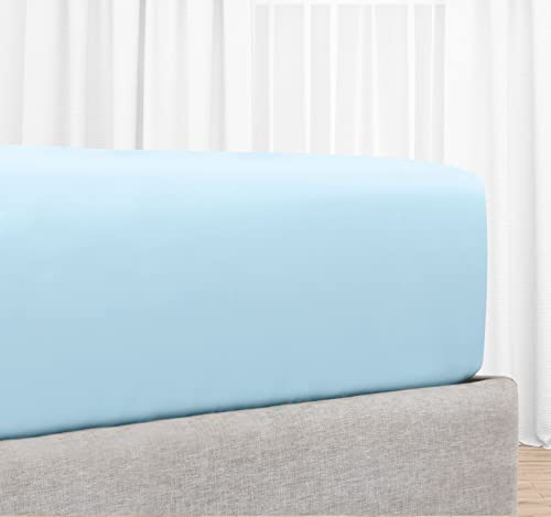 Cotton Queen Fitted Sheet Soft, 100% Cotton, 400 Sateen, No Pop-Off Elastic, Deep Pocket, Durable Cooling Bedding, Fitted Sheet With Head & Foot Tags (Queen, Sky Blue) #TOP7