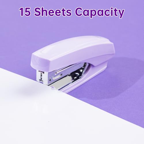 deli Purple Office Supplies, 14 in 1 Desk Accessories Set with 360° Rotary Desk Organizer & Phone Stand, Stapler Pencil Holder for Home, School, Office Supply Kit for Women Students - Image 6