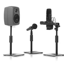 VERSATILE DESKTOP USE - Perfect for condenser microphones, shock mounts, mic clips and compact desktop speakers up to 4 inches ADJUSTABLE HEIGHT 26-38CM - Simple rotating clamp adjustment provides 12cm range for optimal microphone or speaker position...