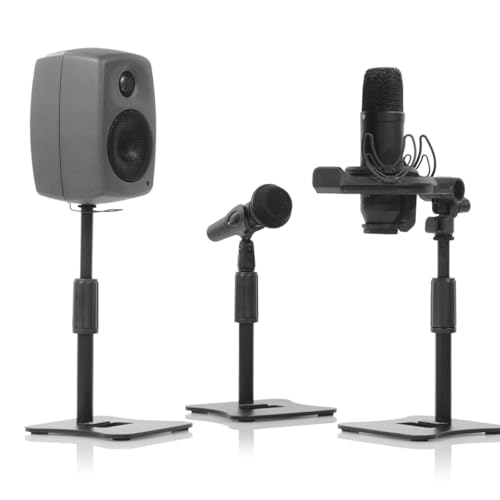 Exound Desktop Mic Stand & Speaker Stand, All Metal Adjustable Height Stand with Cast Iron Base for Dynamic Mic, Condenser Mic & Compact Speakers Up to 4 Inches, Supports 3/8 or 5/8 Thread