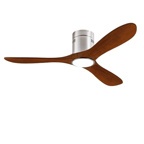 Image of 52 inch Ceiling Fans with Light with 6 Speed Remote /APP Control, Solid Wood Fan Blade, 3CCT Dimmable LED, Noiseless, Bedroom, Hallway Recessed Ceiling Fan