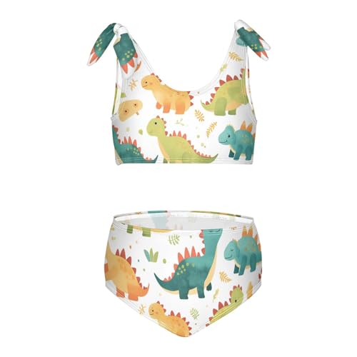 KLL Cute Dino Pattern Girls' Two Piece Bikini Sets Quick-Dry Bathing Suit Swimming Suits Adjustable Shoulder Strap