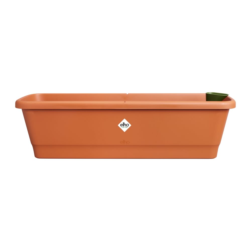 elho noa balcony trough l - Balcony Planter with Water Reservoir - 100% Recycled Plastic - 65 x 20 x 17.8 cm - Brown/Terra