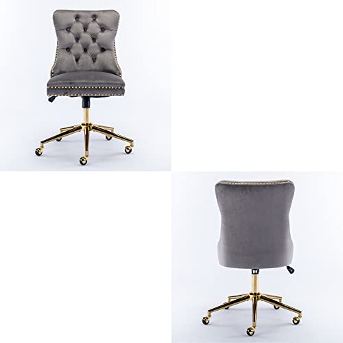 Anwickhomk Furniture Office Chair,Velvet Vanity Chair,Upholstered Tufted Button Home Office Chair With Golden Metal Base,Adjustable Desk Chair Swivel Office Chair (Gray) #TOP3
