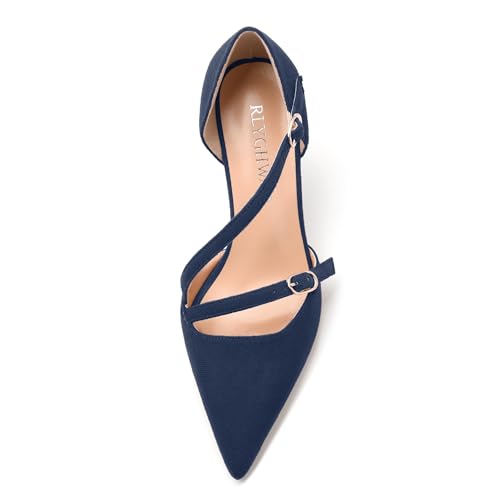 Womens Mid Heel Pump, Pointed Toe with Buckle Adjustable Strap, Fashion Solid Color Dressy Shoes for Party Work3
