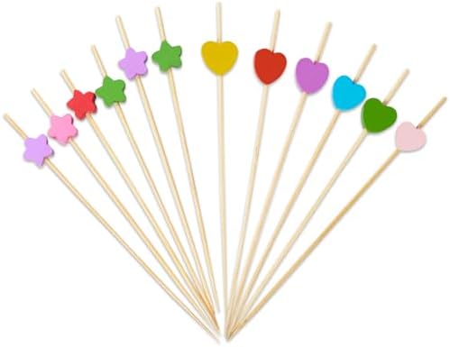 200 Pièces Brochettes Fingerfood Pics à Cocktail En Bambou Avec Motif Poisson Bleu - 12 Cm