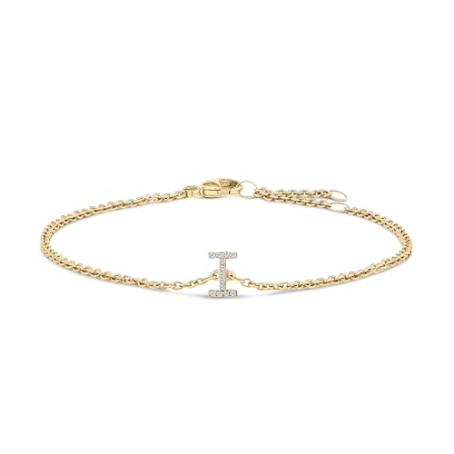 10K Yellow Gold Diamond Accent "I" Initial Charm and Link Bracelet