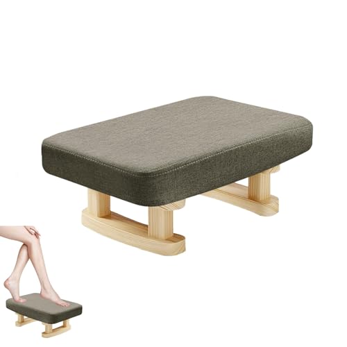 15inch Wooden Foot Stool, Linen Fabric Footstool Pouffe Stoo