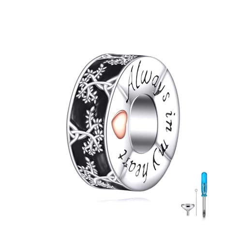 Tree of Life Urn Bead Charm Sterling Silver Cremation Charm for Bracelet Memorial Jewelry Gifts for Women Loss Loved One