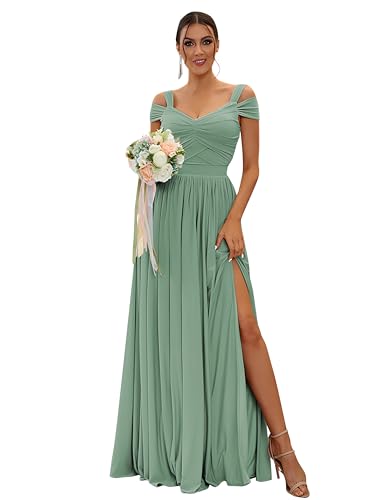 Image of SOLODISH Off The Shoulder Bridesmaid Dresses Long Chiffon Formal Evening Dresses for Women
