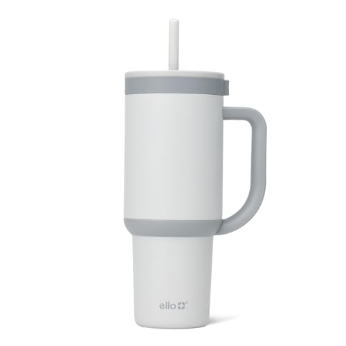 Ello Oasis 30 oz Tumbler with Handle & Retracting Straw | Reusable Insulated Stainless Steel Cup 100% Leakproof, Gifts for Teens Women Men | Keeps cold for 20 Hours, Cup Holder Friendly, Grayscale