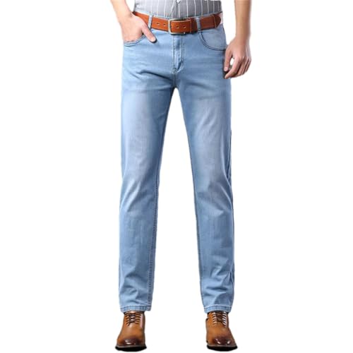 Men's Thin Jeans Summer Style Business Casual Slim Fit Elastic Classic Trousers