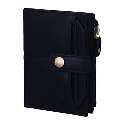 Image of Zipper Genuine Leather Wallet for Men, RFID Safe Full Grain Leather Handcrafted Front Pocket with Detachable Cardholder