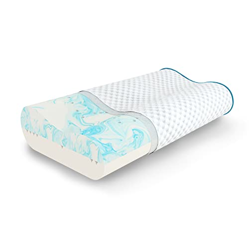 Bedsure Memory Foam Pillow - Neck Contour Cervical Orthopedic Pillow for Neck Pain with Cooling Nylon Cover - Breathable Neck Soft Pillow Ergonomic Bed Pillow for Side, Back Sleepers