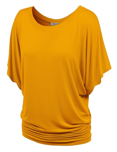 LL WT742 Womens Boat Neck Short Sleeve Dolman Drape Top XXXXXL Mustard