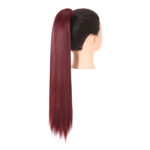 Queue de cheval synthétique lisse longue de 32 pouces couleur Wine à clipser