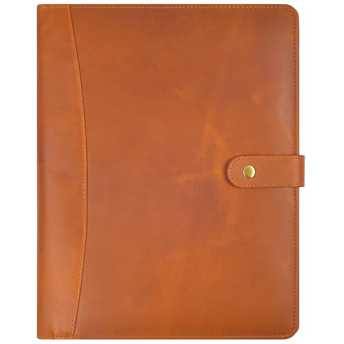 Leather Resume Portfolio Folder for Interview, Professional Padfolio Organizer Binder A4, Graduation & New Job Gift for Men Women – Tan