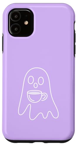Aesthetic One Line Art Ghost and Coffee - ���C���b�N �X�}�z�P�[�X iPhone 11 �p
