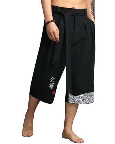 YAOBAOLE Pantalon Court Japonais Homme Bermuda Long pour Hommes Short Ete en Lin Masculin...
