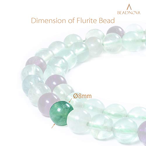 Image of BEADNOVA Fluorite Beads Natural Crystal Beads Stone Gemstone Round Loose Energy Healing with Crystal Stretch Cord for Jewelry Making (8mm, 48-49pcs)