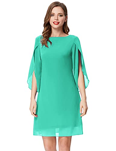 Damen Sommer Chiffon Kleid 3/4 Ärmel Loose Fit Elegant Midi Abendkleid XL...