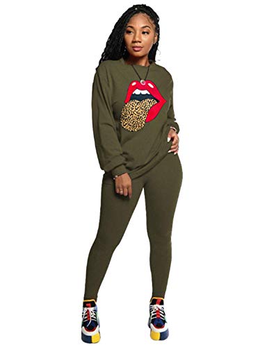 Women's 2 Piece Outfit - Casual Solid Color T-Shirts Workout Tracksuit Bodycon Pants Suit Set Jumpsuit Rompers Green S